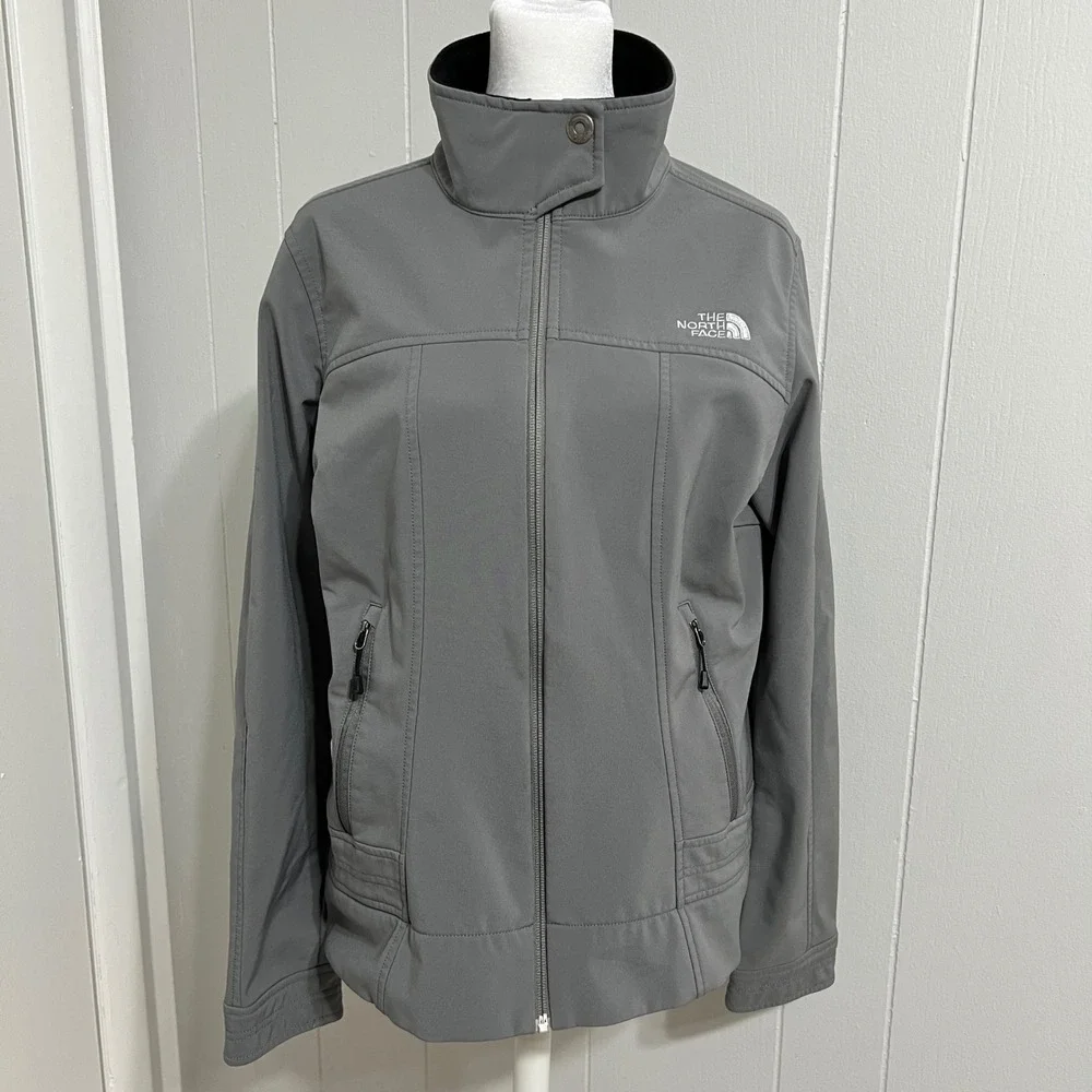 The North Face Softshell Jacket Women's M Gray Zip Up Water Resistant Apex‎